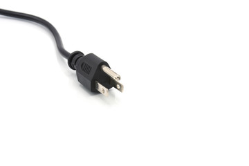 Black power cord cable plug isolated on white background