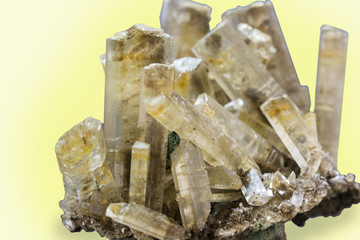 The crystals are yellowish and gently transparent.