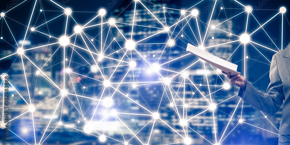 Poster concept of modern business networking that connect and cooperate