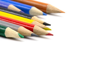 Color pencils isolated on white background - Close up.