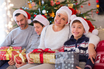 Smiling family at Christmas 
