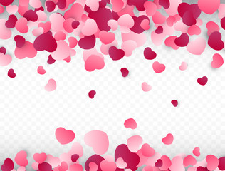 Obraz na płótnie Canvas Valentines day background with pink hearts. Love background. Colorful confetti. Vector illustration