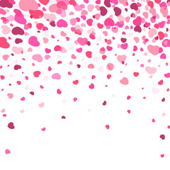 Valentines day background. Flying heart confetti. Love background. Vector illustration