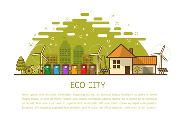 eco home with bins Vector illustration