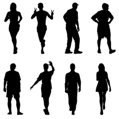 Silhouette Group of People Standing on White Background