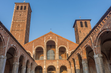 Fototapeta na wymiar The Basilica of Sant'Ambrogio, Milan, Lombardy, Northern Italy. Completed in 1099. Romanesque style