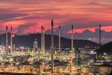Oil refiery plant,oil tank and oil storage at sunset.Thai oil refinery in Thailand.
