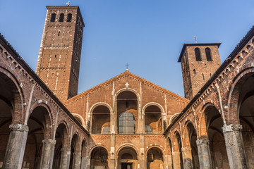 The Basilica of Sant'Ambrogio, Milan, Lombardy, Northern Italy. Completed in 1099. Romanesque style