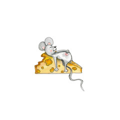 Mouse with big piece of cheese, clipart illustration