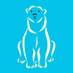 A polar bear drawn with lines on a blue background