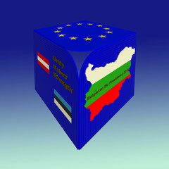 Bulgarian EU council presidency sign,logo 3D illustration, perspective view, gredient blue background, motto, 3d text. Collection.