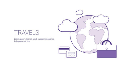 Travel And Vacation Concept World Trip Tourism Web Banner With Copy Space Vector Illustration