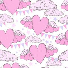 Seamless pattern for Valentine's Day, or the day of Weddings with elements in sketch style