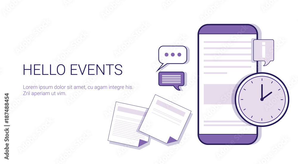 Poster hello events time schedule business concept web banner with copy space vector illustration
