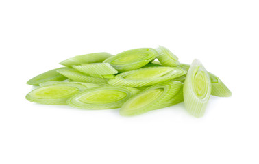 sliced fresh leek on white background
