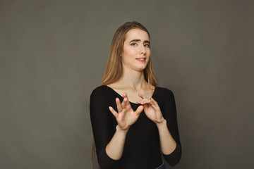 Unpleasant feeling, woman expressing disgust