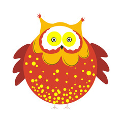 Huge round owl with brown plumage with tassels on head