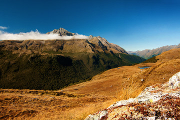 Southern Alps beautiful mountain view near Key Summit Routeburn Track in Mount Aspiring National Park