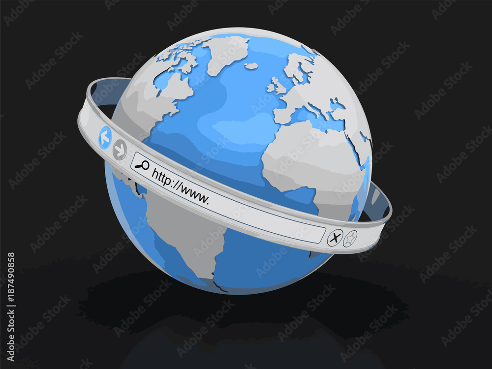 Poster web browser screen around the earth. image with clipping path