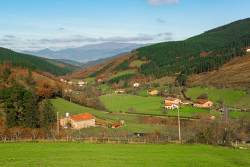 Fototapeta na wymiar Typical Basque landscape between mountains