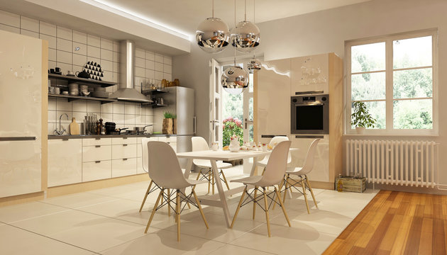 Light kitchen interior in scandinavian style