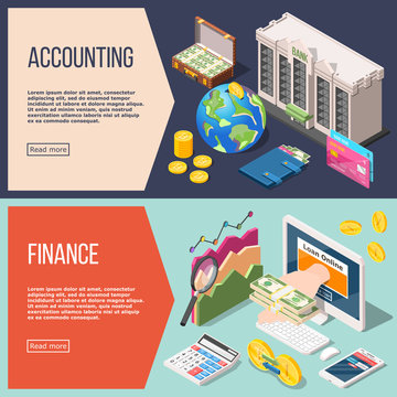 Accounting Isometric Banners Set