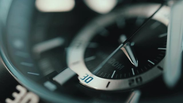 Beautiful luxury macro view of man watch. time lapse.