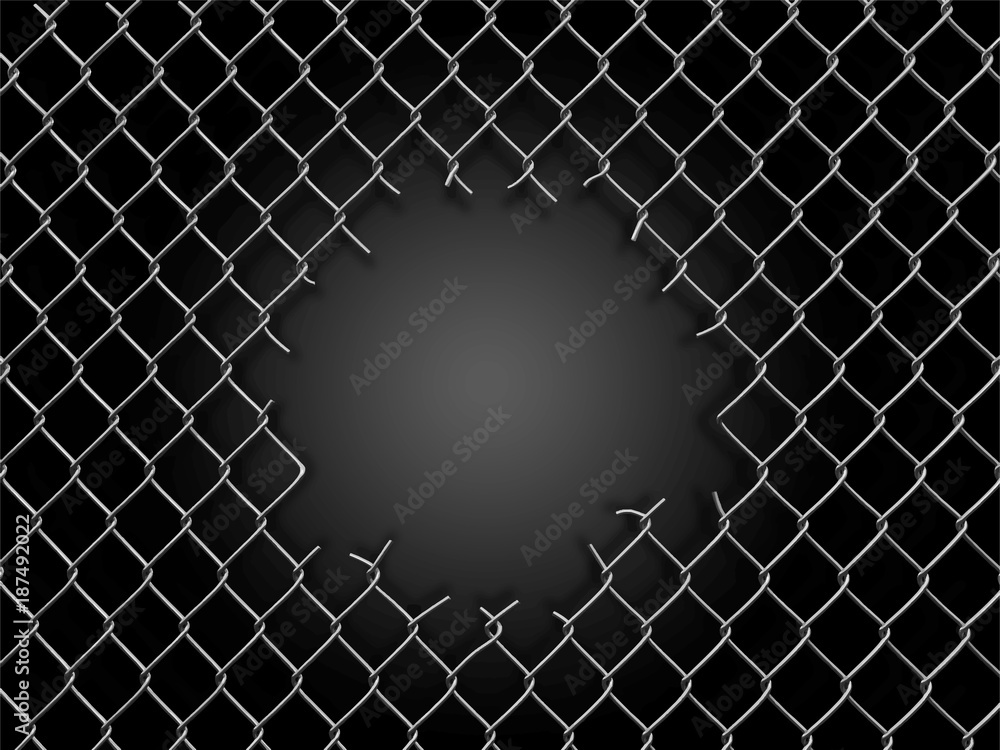 Poster chainlink fence with hole. image with clipping path