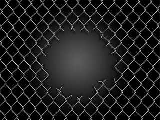 Chainlink fence with hole. Image with clipping path