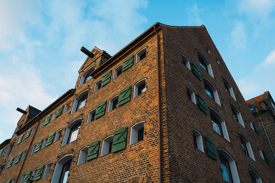Brick building in city