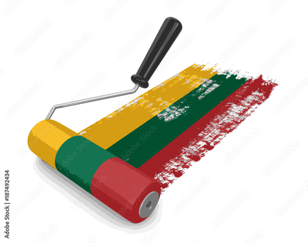Poster paint roller with lithuanian flag. image with clipping path