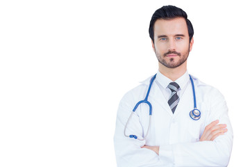 Doctor looking to camera with attractive smiling. People with medical concept. isolated on white background with clipping path.