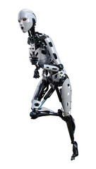 3D Rendering Female Robot on White