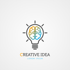 Brain light bulb symbol. Creative idea. Vector