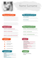 Fototapeta na wymiar Professional resume cv with design color brush template