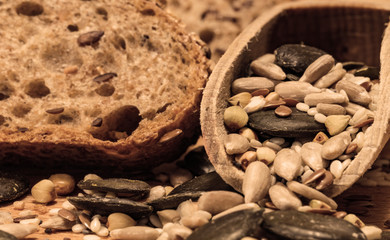 Bread background closeup with cereals mix 1