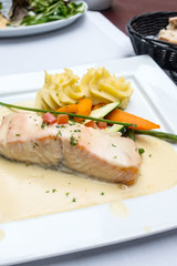 Grilled Salmon with fresh lettuce and mash potatoes