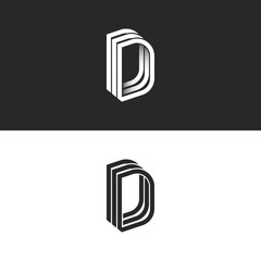 Letter D logo monogram isometric lines geometric shape, creative idea perspective outline DDD initials symbols, modern typography design element template. - obrazy, fototapety, plakaty