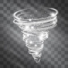 Light hurricane effect. Vector glowing tornado, swirling storm cone of shining stardust sparkles on transparent background. Glittering blizzard funnel, ice cold magical illumination. Whirlwind weather