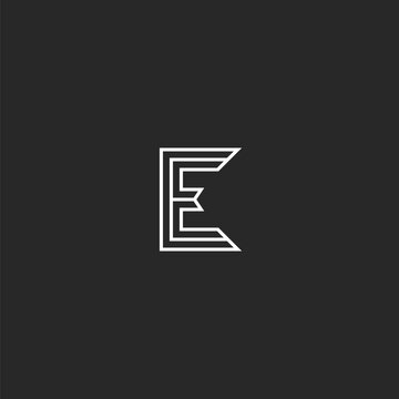 Letter E logo elegant monogram thin lines medieval minimal style, wedding or business card capital initial emblem