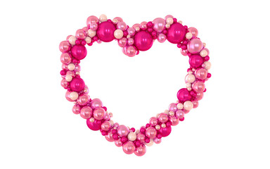 Pink heart shaped balls. Congratulations on Valentine's Day. On a white isolated background. 3D rendering