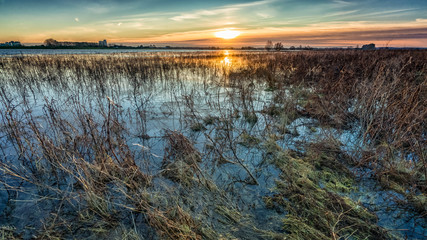 Obraz premium Landscape of flood plain And Sky with sunset on background