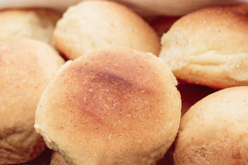 Homemade freshly baked buns close-up. Texture. Delicious bread
