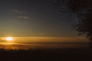 Fototapeta na wymiar Sunrise in Austria on the countryside