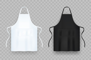 Realistic white and black kitchen apron. Vector illustration.