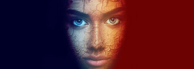 Obraz premium Kreatywny artystyczny ciemny portret tajemniczej kobiety o pięknej twarzy