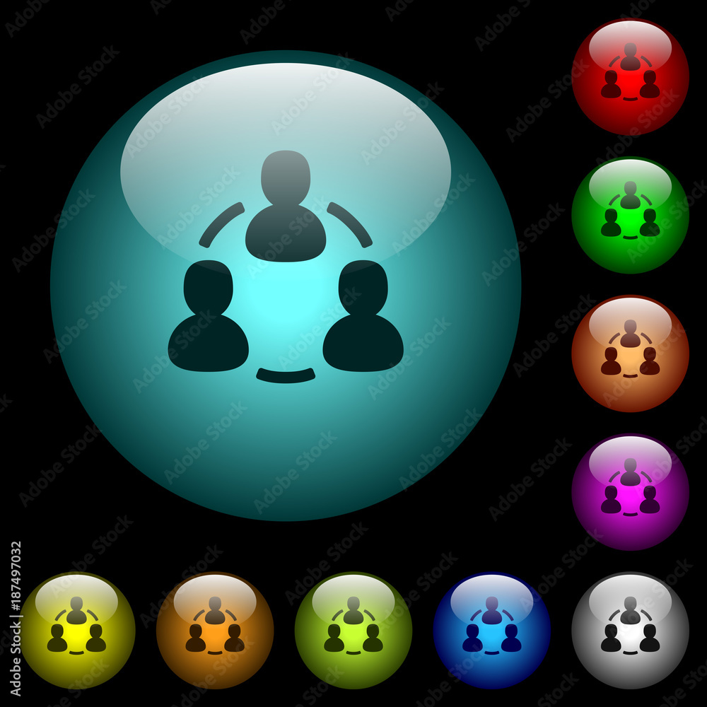 Poster online users icons in color illuminated glass buttons