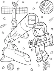 Peel and stick wall murals Cartoon draw Astronaut Space Station Vector Illustration Art