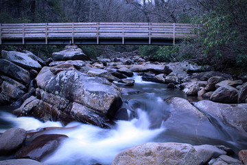 Wooden Bridge over a Fairytale Like Fantasy River Stream in the Magical Forest