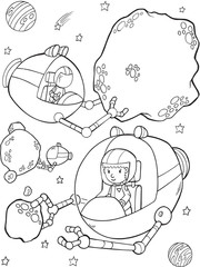 Outer Space Mining Vector Illustration Art